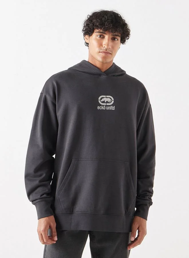 Ecko Logo Print Hoodie with Kangaroo Pocket