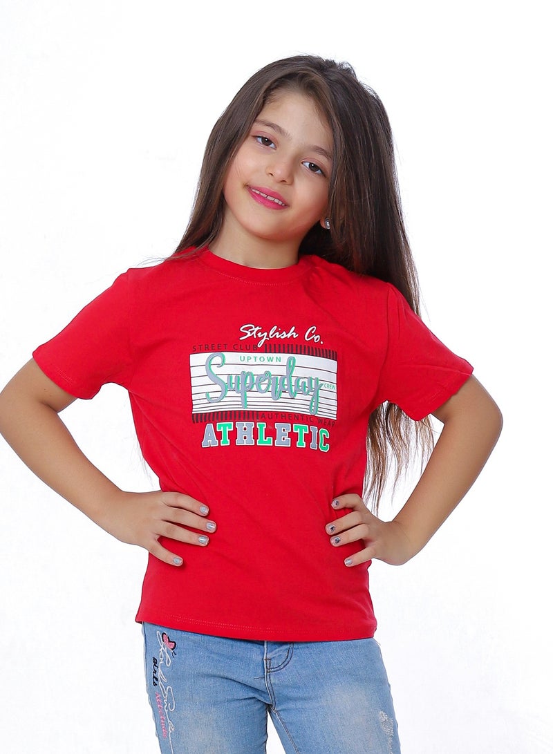 بيبو تيشيرت بناتي مطبوع نص كم_احمر - Image 3