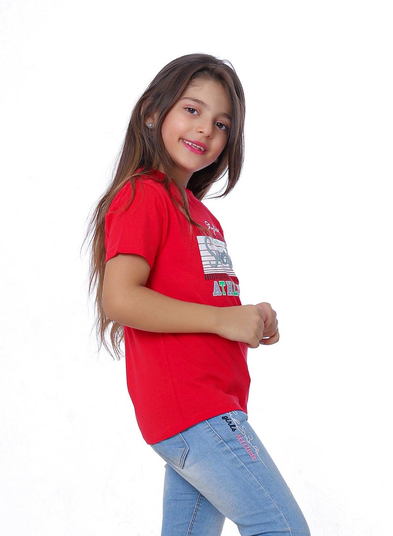 بيبو تيشيرت بناتي مطبوع نص كم_احمر - Image 2