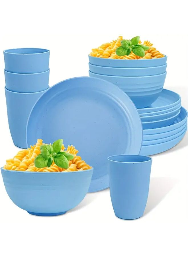 Light Blue 4 Piece Plastic Dinnerware Set with Cup Bowl Plates Dishwasher Microwave Safe - Image 1