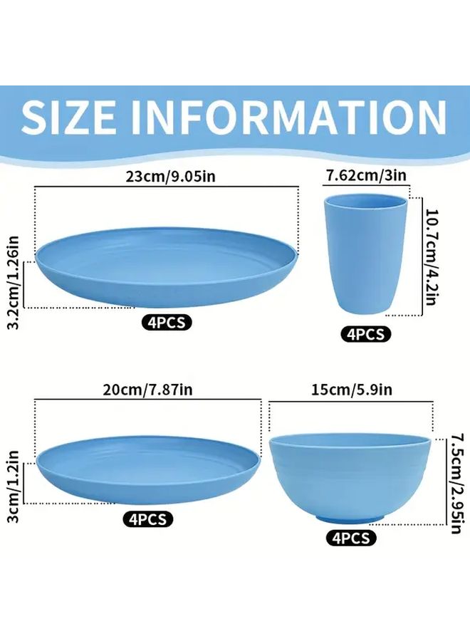 Light Blue 4 Piece Plastic Dinnerware Set with Cup Bowl Plates Dishwasher Microwave Safe - Image 3