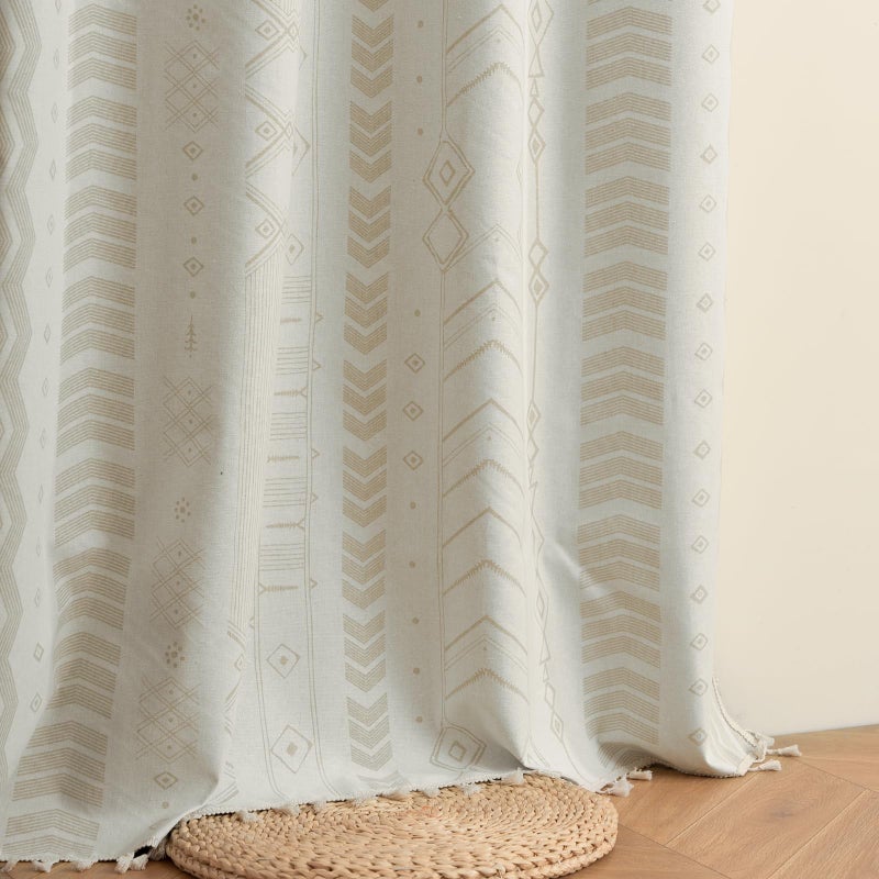 ColorBird 100% Blackout Boho Curtains Beige Cream Heat Sun Blocking Bedroom Living Room 84 Inches Thermal Curtains for Summer Heat Patterned Western Bohemian Aztec Black Out Curtain Drapes Kitchen - Image 4