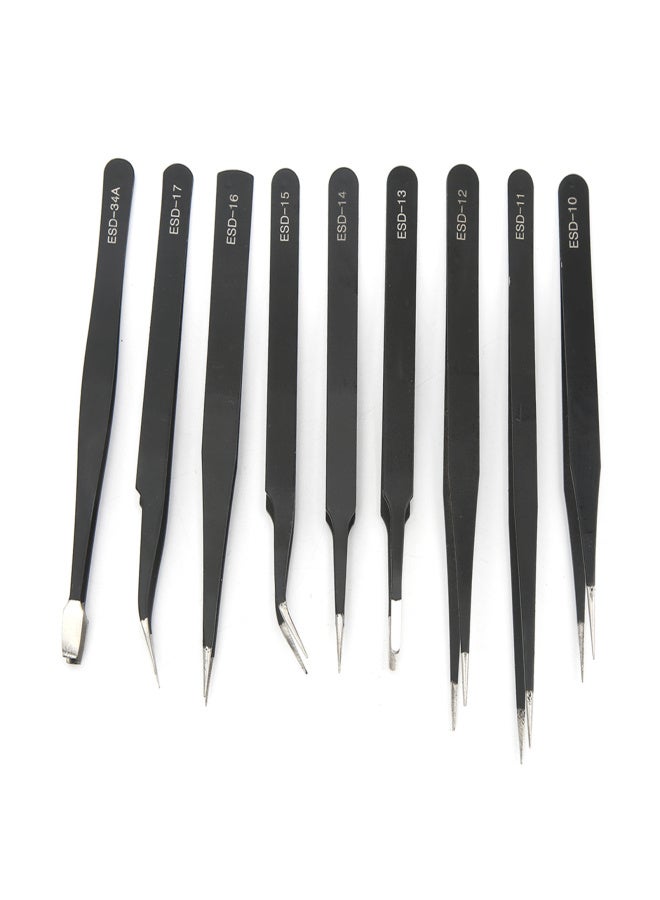 9PCS Tweezer Set Stainless Steel Anti Slip Pointed Curved Tips Tweezer Set for Cell Phone Repair - Image 5