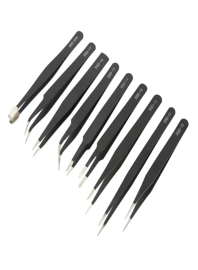 9PCS Tweezer Set Stainless Steel Anti Slip Pointed Curved Tips Tweezer Set for Cell Phone Repair - Image 3