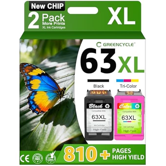REMANUFACTURED INK CARTRIDGE REPLACEMENT FOR HP 63 63XL COMBO PACK COMPATIBLE FOR ENVY 4520 4516 OFFICEJET 4650 3830 3831 4655 DESKJET 2130 2132 1112 3630 3633 (1 BLACK+1 TRI-COLOR) - Image 1