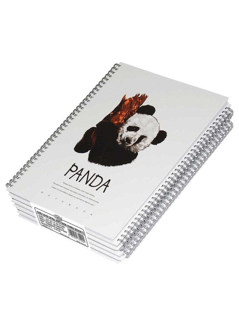 FIS 5 Pieces Spiral Hard Cover Notebook 96 Sheets A4 Panda Design 5 - Image 1