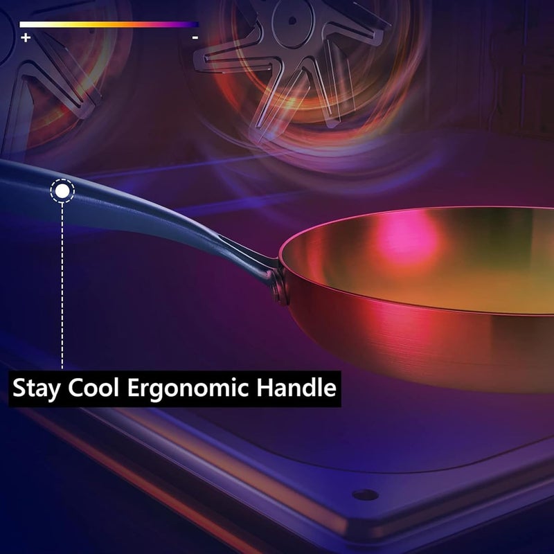 MANYUK مقلاة فضية غير سامة، مقلاة من الفولاذ المقاوم للصدأ بقطر 30 سم - Image 5