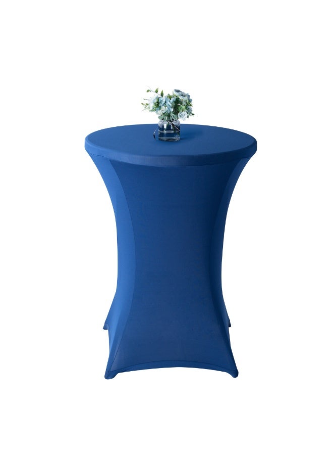 Restaurantware Table Tek 36 x 43 Inch Round Table Covers, 10 Washable Spandex Tablecloths - Wrinkle-Free, Durable, Blue Polyester Fitted Tablecloths, For Parties, Banquets, or Weddings,  - Image 2