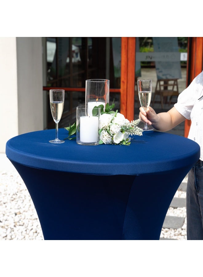 Restaurantware Table Tek 36 x 43 Inch Round Table Covers, 10 Washable Spandex Tablecloths - Wrinkle-Free, Durable, Blue Polyester Fitted Tablecloths, For Parties, Banquets, or Weddings,  - Image 5