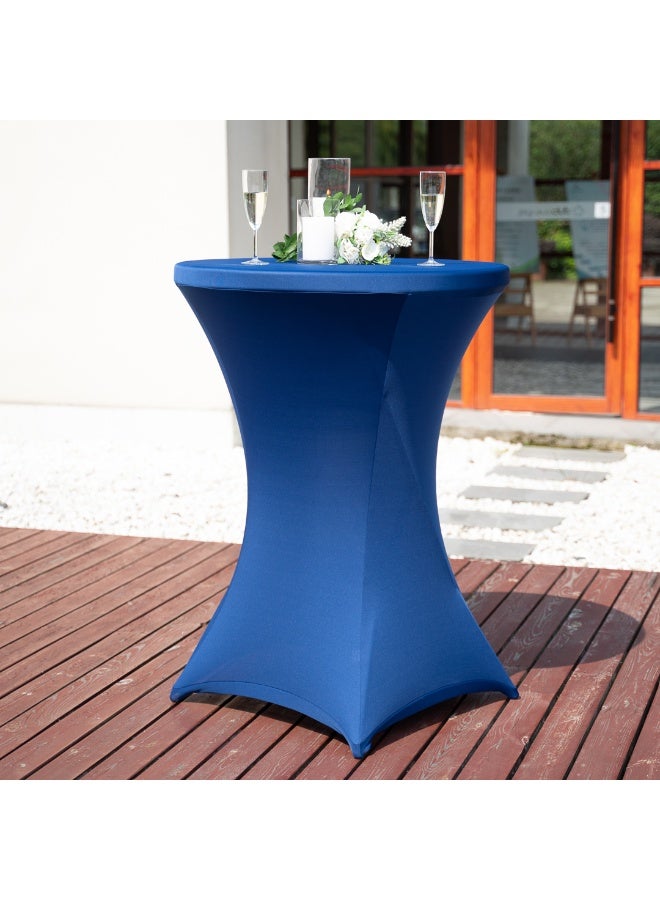 Restaurantware Table Tek 36 x 43 Inch Round Table Covers, 10 Washable Spandex Tablecloths - Wrinkle-Free, Durable, Blue Polyester Fitted Tablecloths, For Parties, Banquets, or Weddings,  - Image 3