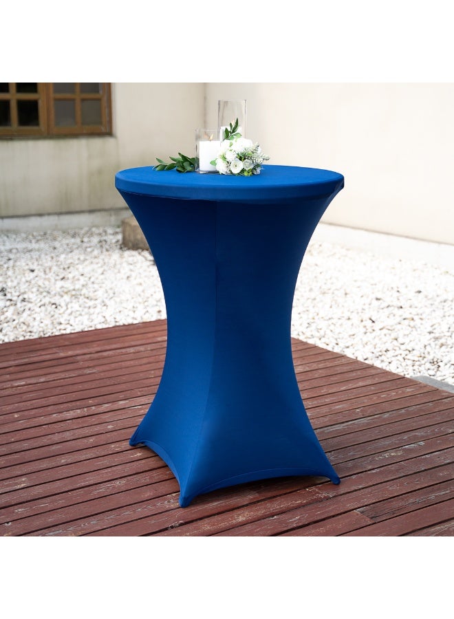 Restaurantware Table Tek 36 x 43 Inch Round Table Covers, 10 Washable Spandex Tablecloths - Wrinkle-Free, Durable, Blue Polyester Fitted Tablecloths, For Parties, Banquets, or Weddings,  - Image 4