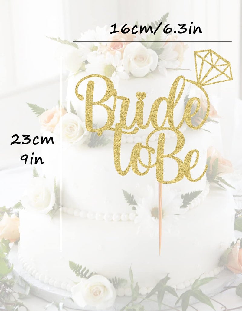 AHAORAY Bride To Be Cake Topper - Gold Glitter Bridal Shower Cake Decoration Supply - Bridal Wedding Engagement Party Decoration Photo Prop - Image 3