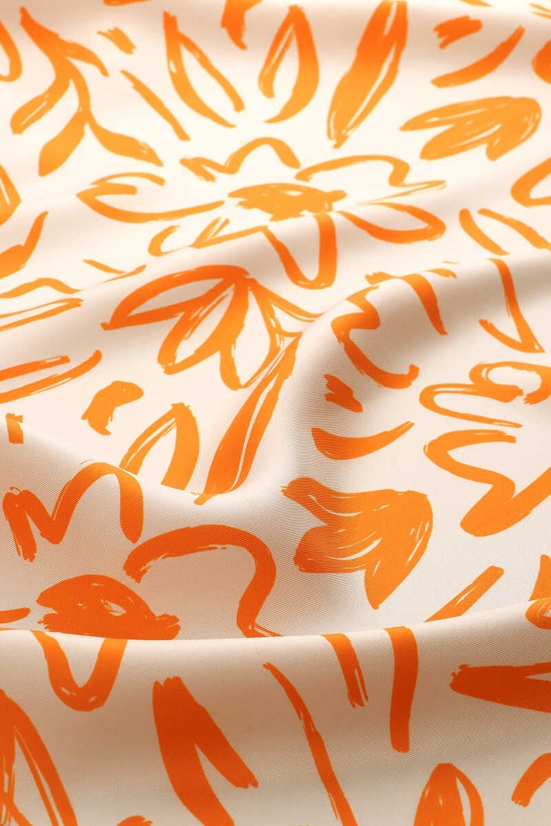 Bursa İpek Orange Spring Pattern Twill Silk Shawl  - Image 4