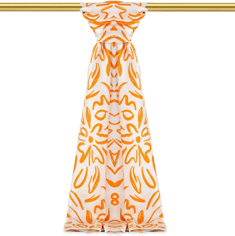 Bursa İpek Orange Spring Pattern Twill Silk Shawl  - Image 1