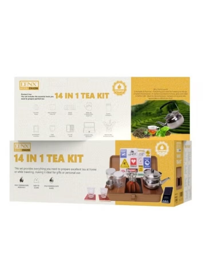 Denx DX4206 14-in-1 Luxury Tea Set – Premium Complete Tea Serving Kit with Elegant Design, Portable & Durable Tea Service Set for Home, Office, Travel, Picnics & Guest Hospitality Use - Image 2