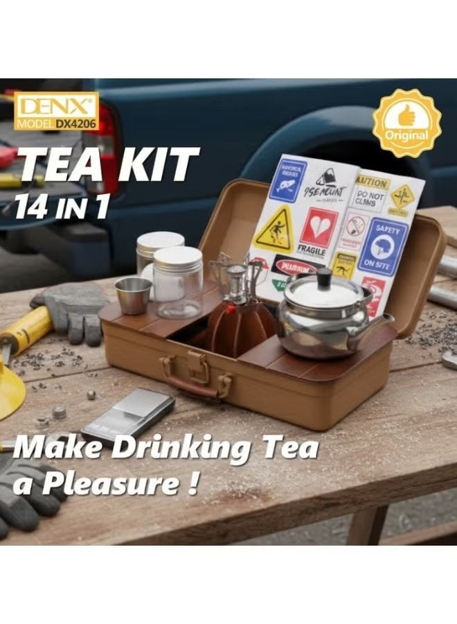 Denx DX4206 14-in-1 Luxury Tea Set – Premium Complete Tea Serving Kit with Elegant Design, Portable & Durable Tea Service Set for Home, Office, Travel, Picnics & Guest Hospitality Use - Image 1