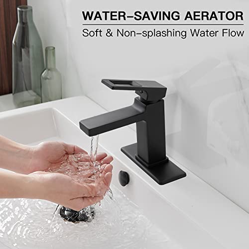 BWE Black Bathroom Faucet Single Hole Modern Single Handle Bathroom Sink Faucet with Pop Up Drain Assembly and Faucet Supply Lines rv Lavatory Basin Vanity Sink Faucets Mixer Tap Commercial - Image 4