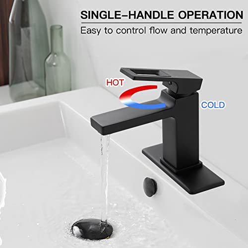 BWE Black Bathroom Faucet Single Hole Modern Single Handle Bathroom Sink Faucet with Pop Up Drain Assembly and Faucet Supply Lines rv Lavatory Basin Vanity Sink Faucets Mixer Tap Commercial - Image 2
