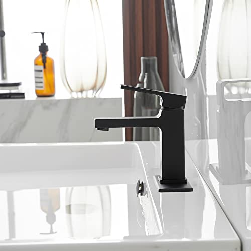 BWE Black Bathroom Faucet Single Hole Modern Single Handle Bathroom Sink Faucet with Pop Up Drain Assembly and Faucet Supply Lines rv Lavatory Basin Vanity Sink Faucets Mixer Tap Commercial - Image 3
