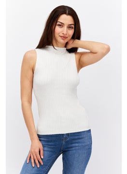 ESPRIT Women Mock Neck Sleeveless Textured Top, White  - Image 1