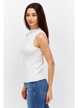 ESPRIT Women Mock Neck Sleeveless Textured Top, White  - Image 2