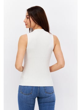 ESPRIT Women Mock Neck Sleeveless Textured Top, White  - Image 4