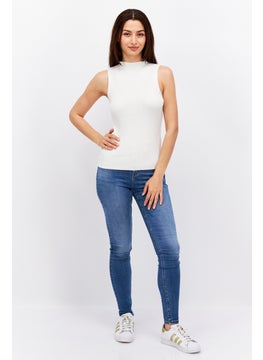 ESPRIT Women Mock Neck Sleeveless Textured Top, White  - Image 3