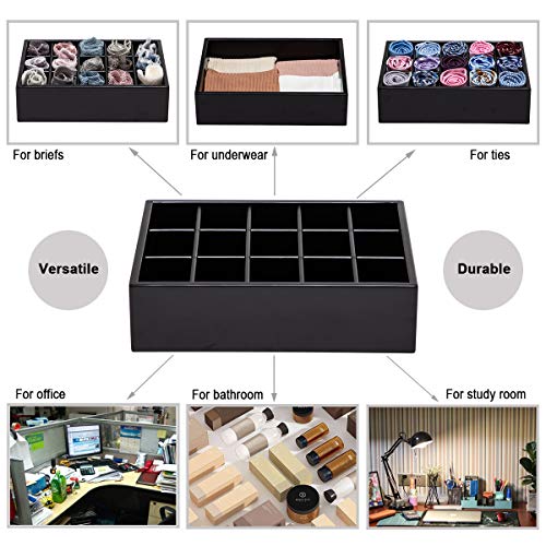 GOBAM Bamboo Closet Drawer Organizer, 15 Compartments - Drawer Divider & Storage Box for Ties, Bras, Briefs, Socks & Jewelry - Storage Organizer for Dressing Room & Bedroom - Black - Image 3