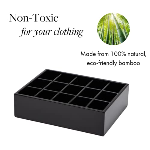 GOBAM Bamboo Closet Drawer Organizer, 15 Compartments - Drawer Divider & Storage Box for Ties, Bras, Briefs, Socks & Jewelry - Storage Organizer for Dressing Room & Bedroom - Black - Image 5