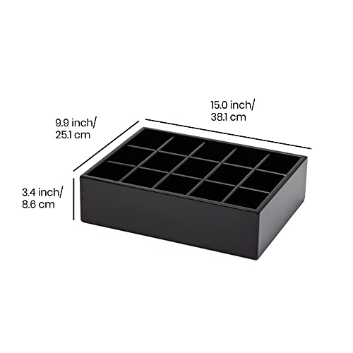 GOBAM Bamboo Closet Drawer Organizer, 15 Compartments - Drawer Divider & Storage Box for Ties, Bras, Briefs, Socks & Jewelry - Storage Organizer for Dressing Room & Bedroom - Black - Image 2