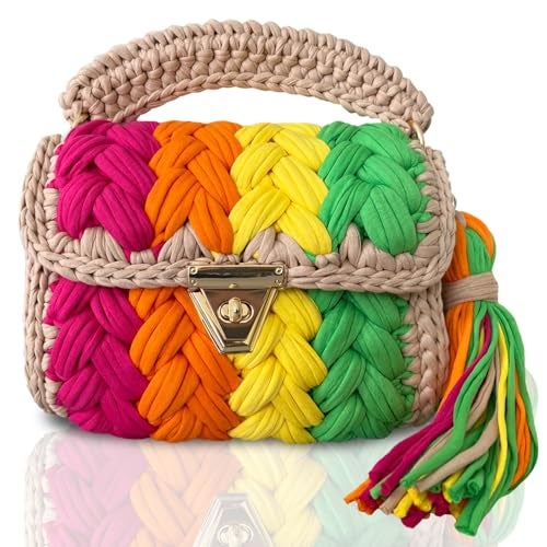 CHQEL Evening Clutch Bag for Women, Handmade Crochet Wedding Party Purse, Small Flap Formal Crossbody Handbag Evening Clutch (Color Love) - Image 1