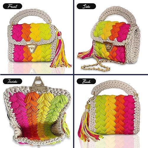 CHQEL Evening Clutch Bag for Women, Handmade Crochet Wedding Party Purse, Small Flap Formal Crossbody Handbag Evening Clutch (Color Love) - Image 5