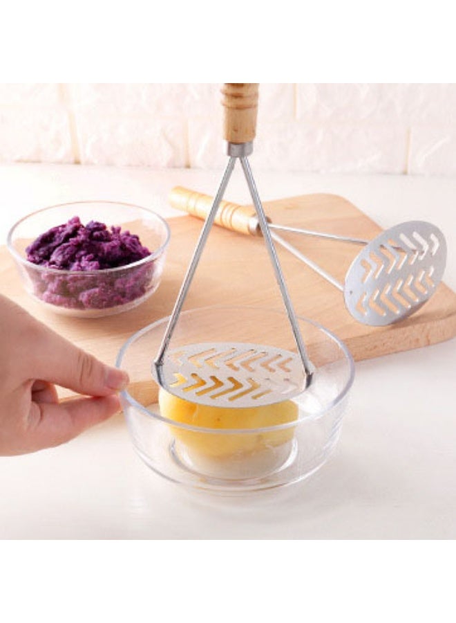 Stainless Steel Potato Masher With Wooden , Handle Kitchen Stainless Steel Masher Tool - Image 2