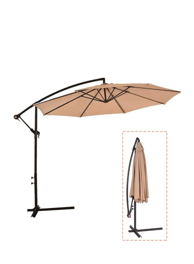 Cool Baby COOLBABY 10ft Patio Umbrella Offset Outdoor Umbrella Cantilever Hanging Umbrella with Infinite Tilt Fade Resistant Waterproof Recycled Fabric Awning for Patio Garden & Deck (Beige)  - Image 1