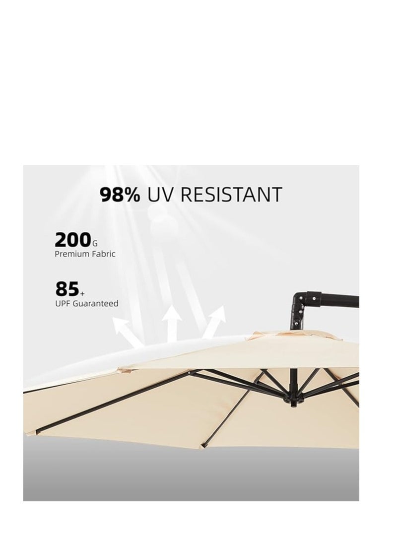 Cool Baby COOLBABY 10ft Patio Umbrella Offset Outdoor Umbrella Cantilever Hanging Umbrella with Infinite Tilt Fade Resistant Waterproof Recycled Fabric Awning for Patio Garden & Deck (Beige)  - Image 3