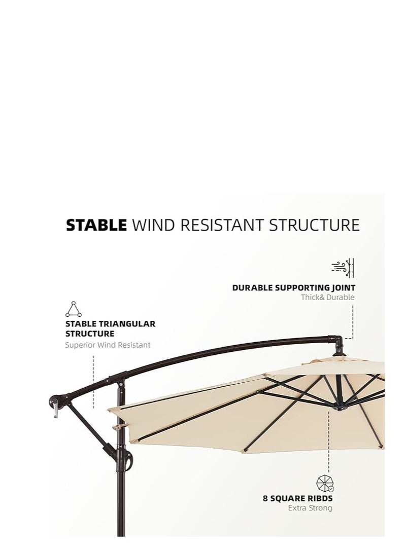 Cool Baby COOLBABY 10ft Patio Umbrella Offset Outdoor Umbrella Cantilever Hanging Umbrella with Infinite Tilt Fade Resistant Waterproof Recycled Fabric Awning for Patio Garden & Deck (Beige)  - Image 2