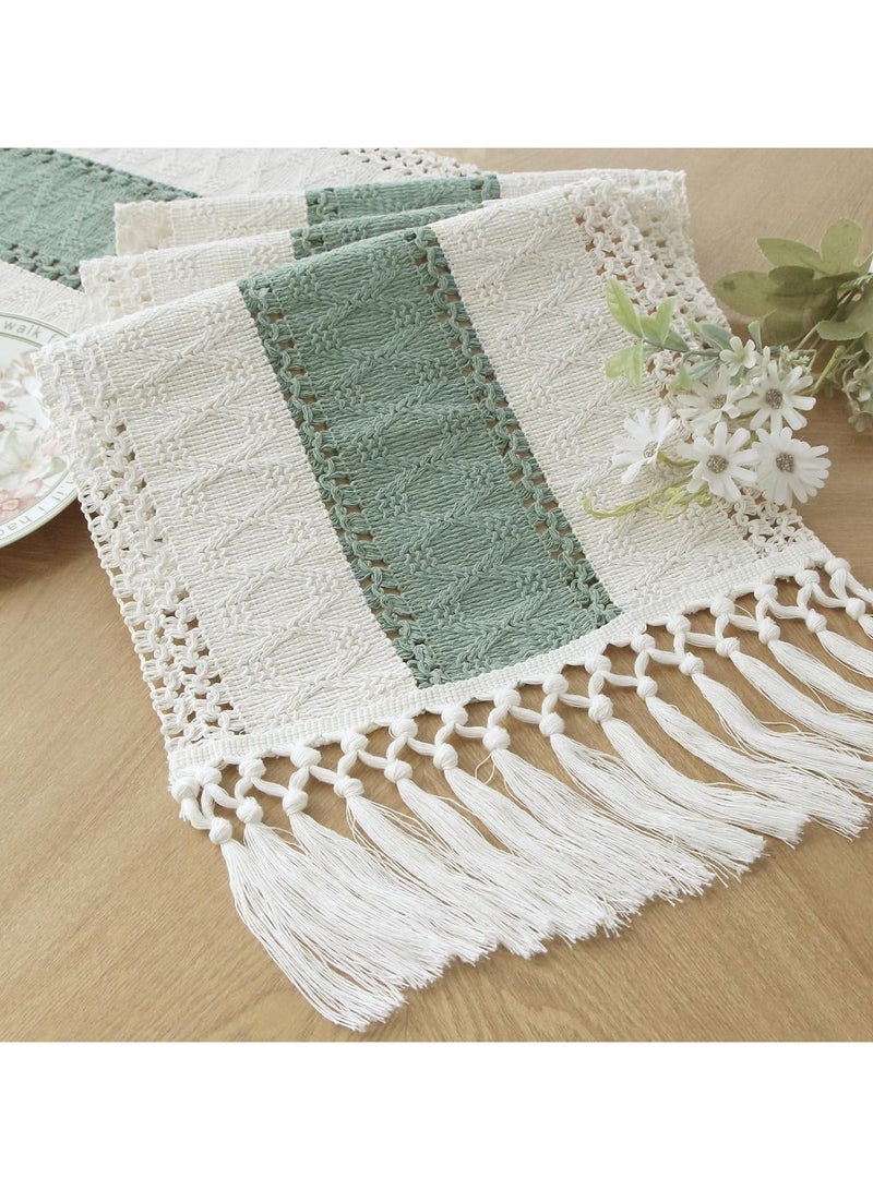 جيج بي في عداء الطاولة الخضراء الحكيمة 72 بوصة طول مع تاسلز بوهو مكريم عداء طاولة المزرعة لحفلة ديكور المنزل زينة طعام حمّامات الزفاف الروسية البوهيمية (12×72 بوصة) - Image 1