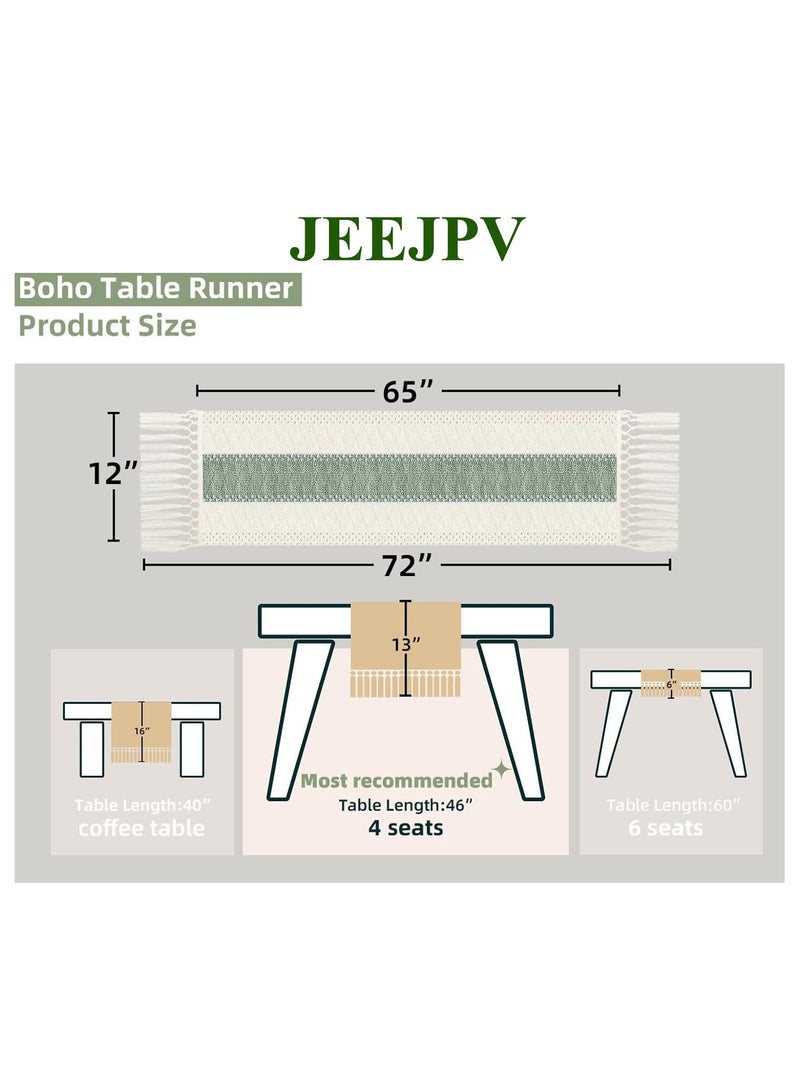 جيج بي في عداء الطاولة الخضراء الحكيمة 72 بوصة طول مع تاسلز بوهو مكريم عداء طاولة المزرعة لحفلة ديكور المنزل زينة طعام حمّامات الزفاف الروسية البوهيمية (12×72 بوصة) - Image 2