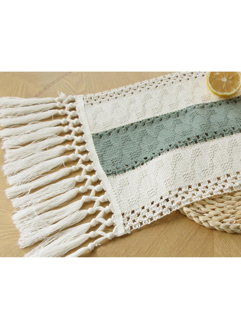 جيج بي في عداء الطاولة الخضراء الحكيمة 72 بوصة طول مع تاسلز بوهو مكريم عداء طاولة المزرعة لحفلة ديكور المنزل زينة طعام حمّامات الزفاف الروسية البوهيمية (12×72 بوصة) - Image 4