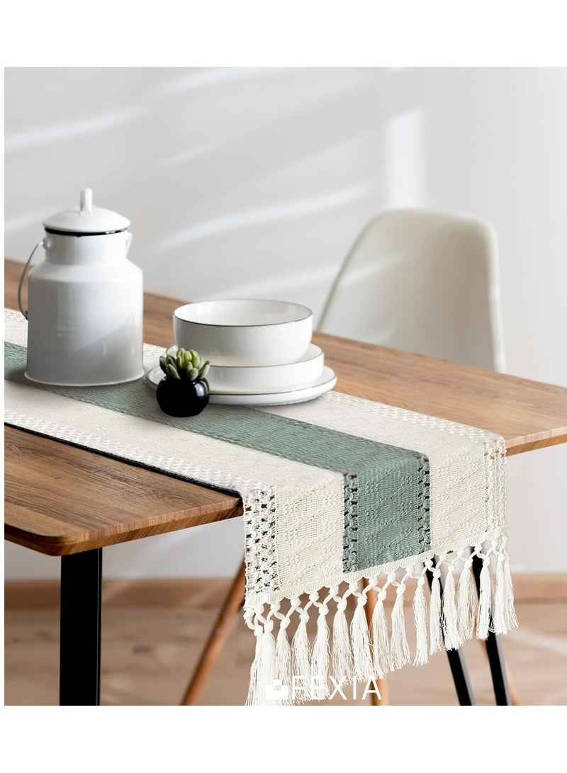 جيج بي في عداء الطاولة الخضراء الحكيمة 72 بوصة طول مع تاسلز بوهو مكريم عداء طاولة المزرعة لحفلة ديكور المنزل زينة طعام حمّامات الزفاف الروسية البوهيمية (12×72 بوصة) - Image 5