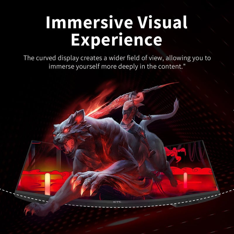 KTC 24 Inch Curved Gaming Monitor, 180Hz FHD 1080P Frameless Computer Monitor, Freesync/G-Sync Support, 99% sRGB, 3000:1 Contrast, HDMI, DisplayPort, Wall Mountable/Tilt Adjustable, H24S17 - Image 5