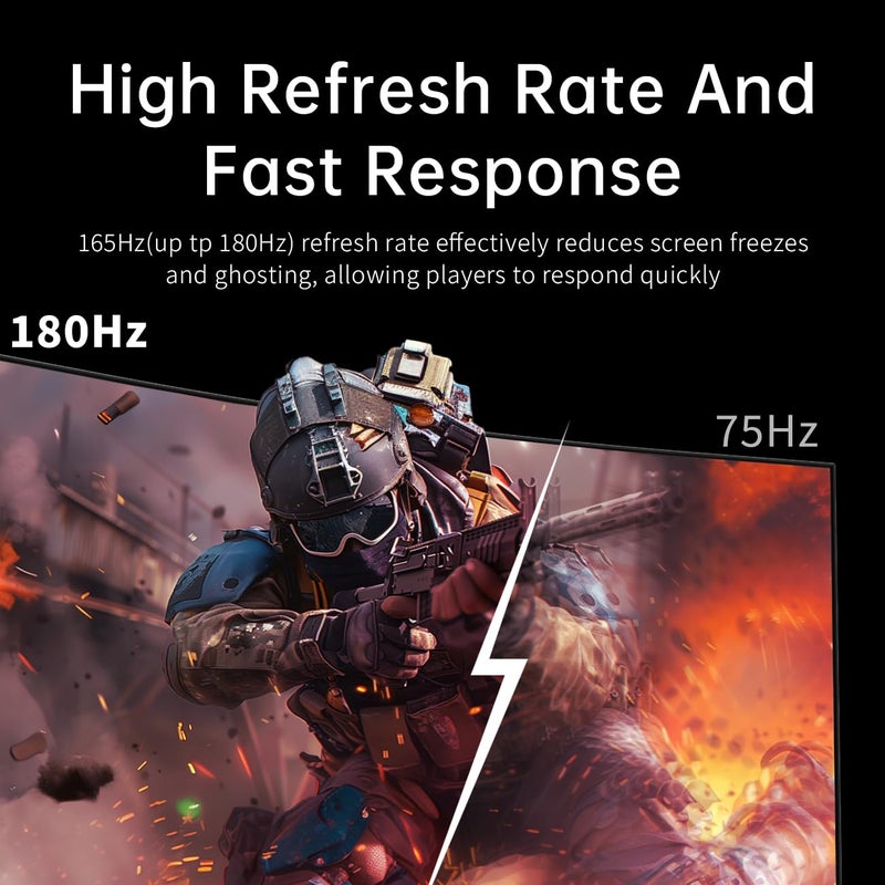 KTC 24 Inch Curved Gaming Monitor, 180Hz FHD 1080P Frameless Computer Monitor, Freesync/G-Sync Support, 99% sRGB, 3000:1 Contrast, HDMI, DisplayPort, Wall Mountable/Tilt Adjustable, H24S17 - Image 2