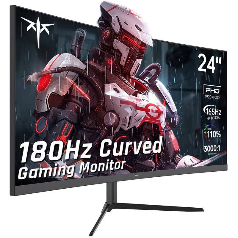 KTC 24 Inch Curved Gaming Monitor, 180Hz FHD 1080P Frameless Computer Monitor, Freesync/G-Sync Support, 99% sRGB, 3000:1 Contrast, HDMI, DisplayPort, Wall Mountable/Tilt Adjustable, H24S17 - Image 1