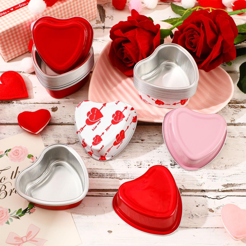AUGSUN 50 Sets Heart Shaped Cake Pans with Lids, 3.4oz/100ml Mini Heart Cake Pans Valentine's Day Aluminum Foil Baking Cups for Valentine's Day Wedding Party Supplies - Image 4