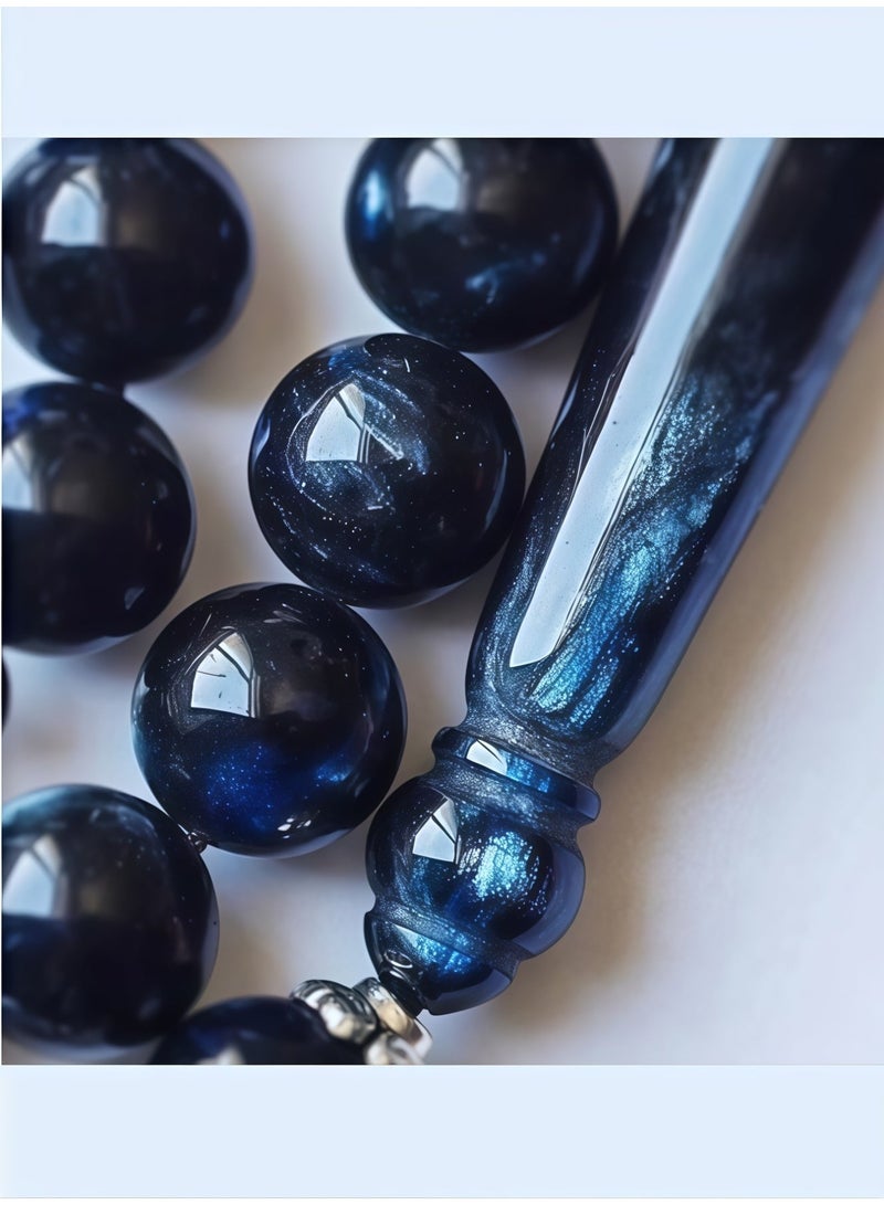 Lesha Prayer Beads (10mm 45 Beads) Royal Blue and White Resin Beads - Muslim Prayer Beads Handmade - Image 4