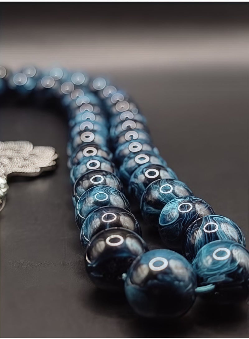 Lesha Prayer Beads (10mm 45 Beads) Royal Blue and White Resin Beads - Muslim Prayer Beads Handmade - Image 2