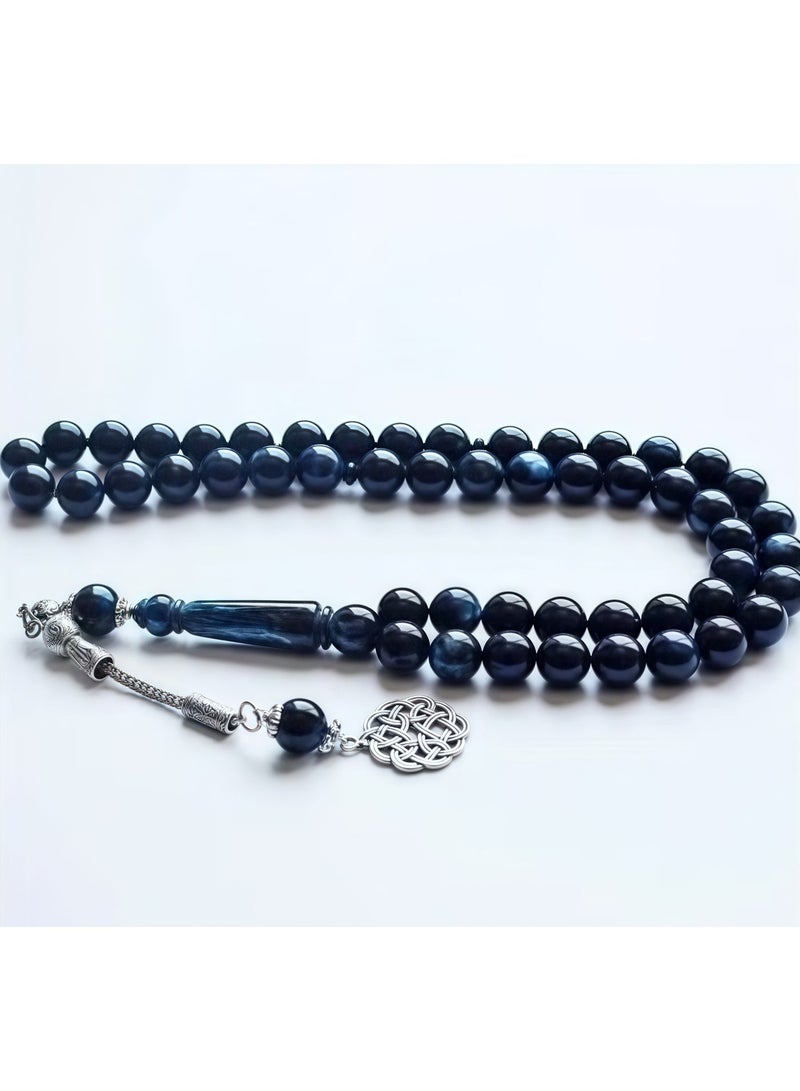 Lesha Prayer Beads (10mm 45 Beads) Royal Blue and White Resin Beads - Muslim Prayer Beads Handmade - Image 3