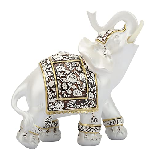 Hztyyier 6.7 Inch Decorative Elephants Statue White Color Resin Good Luck Wealth Lucky Elephant Feng Shui Collectible Ornament for Home Office Decoration - Image 1