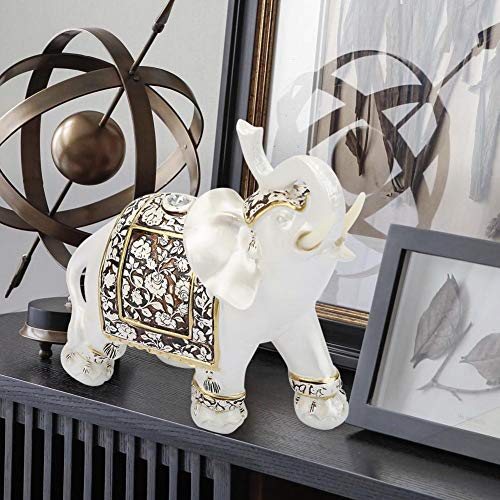 Hztyyier 6.7 Inch Decorative Elephants Statue White Color Resin Good Luck Wealth Lucky Elephant Feng Shui Collectible Ornament for Home Office Decoration - Image 4