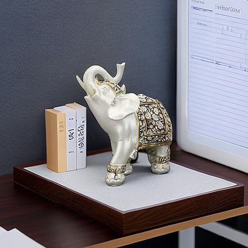 Hztyyier 6.7 Inch Decorative Elephants Statue White Color Resin Good Luck Wealth Lucky Elephant Feng Shui Collectible Ornament for Home Office Decoration - Image 5